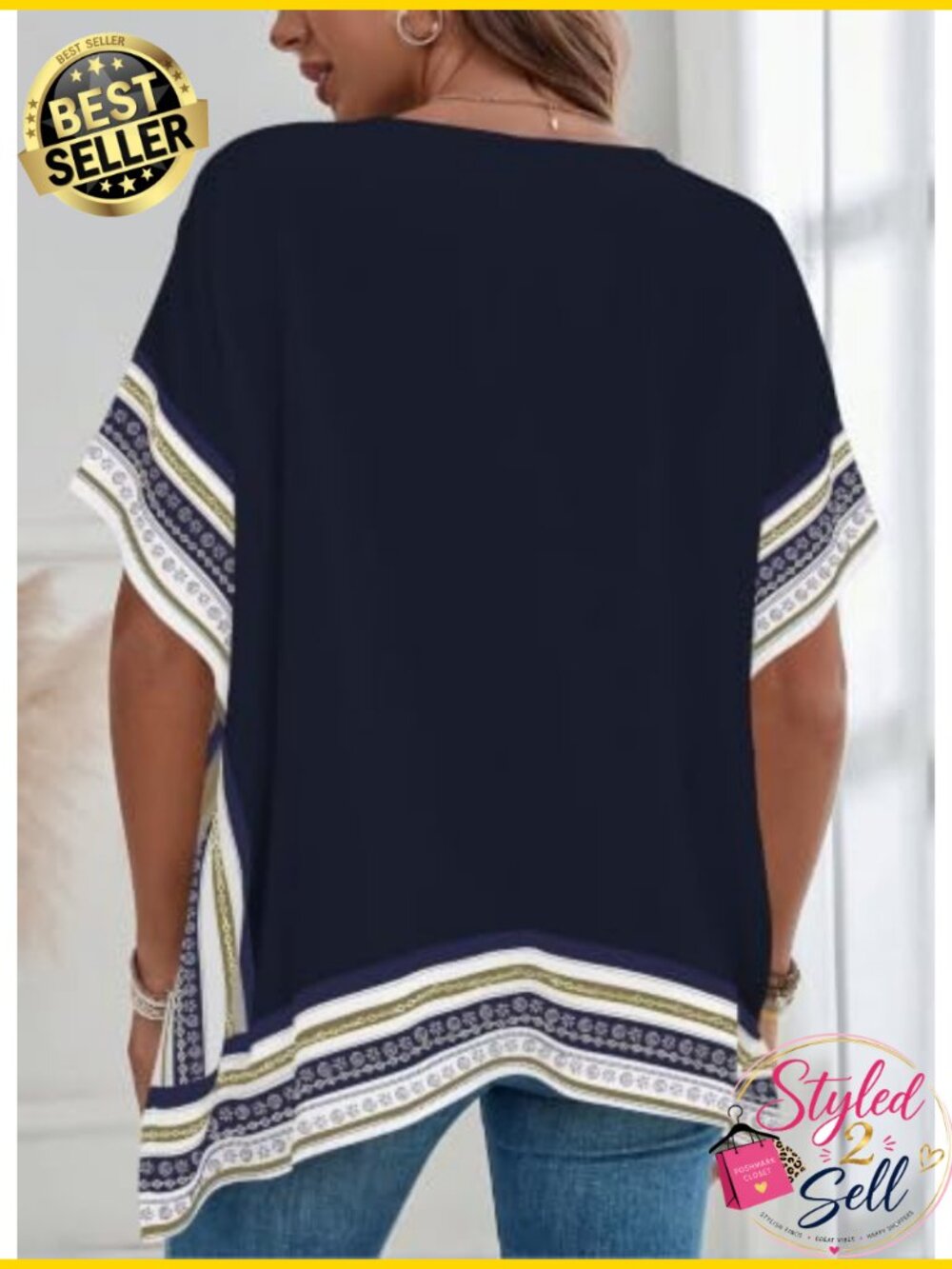 Womens Batwing Short Sleeve V Neck Floral Flowy Boho Top - Picture 3 of 6